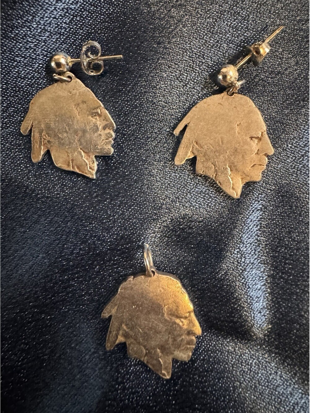 Vintage Buffalo Nickel Cut Coin Jewelry Set Earrings Pendant Indian Head 5 Cent